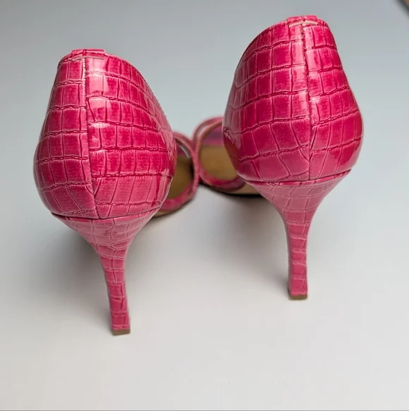 Stephanie Dorsay sandal Chic Pink Embossed Leather Pumps Heels 7.5 - Picture 3 of 8
